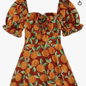 Tangerine Dress Puff Sleeve
